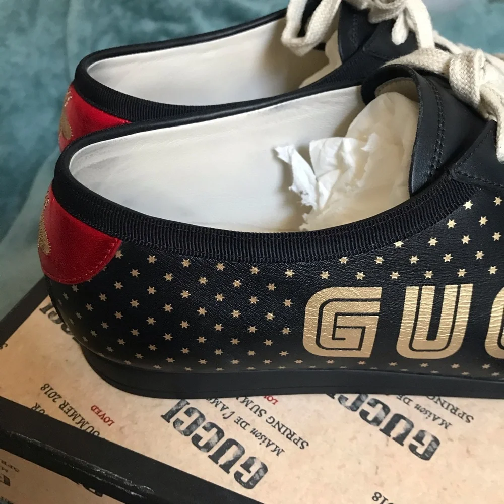 Gucci Guccy Falacer Sneaker Black Gold Stars Shoes